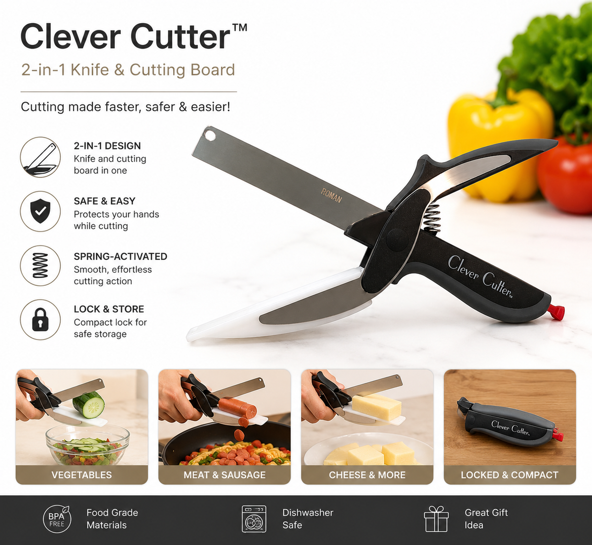 2-in-1 Clever Cutter - Kitchen Knife & Cutting Board