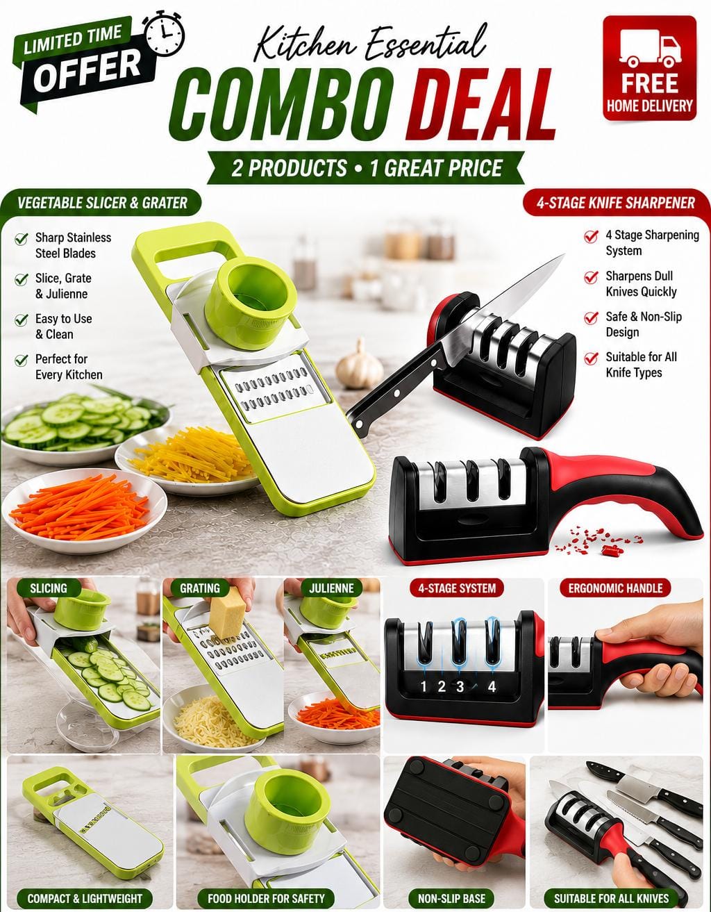 2-in-1 Kitchen Slicer & Knife Sharpener Combo Deal